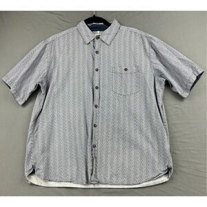 Moda Campia Button Down Shirt Mens XL Blue White Cotton Short Sleeve Good Print